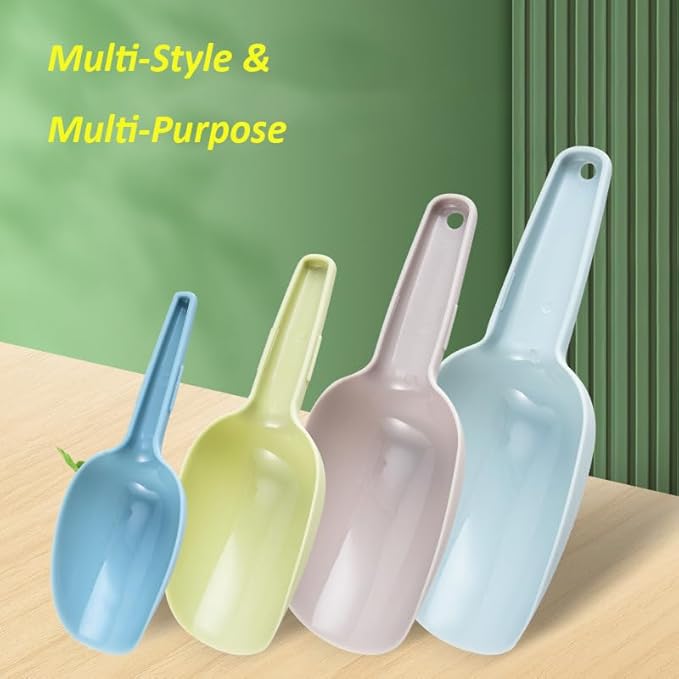 Set of 4 Plastic Ice Scoops, Kitchen Multipurpose Food Scoops for Canisters, Freezer, Flour, Dry Foods, Coffee Beans, Pop Corn, Pet Food (Mix 4 (Set of 4), 150ml, BPA-Free, Dishwasher Safe)