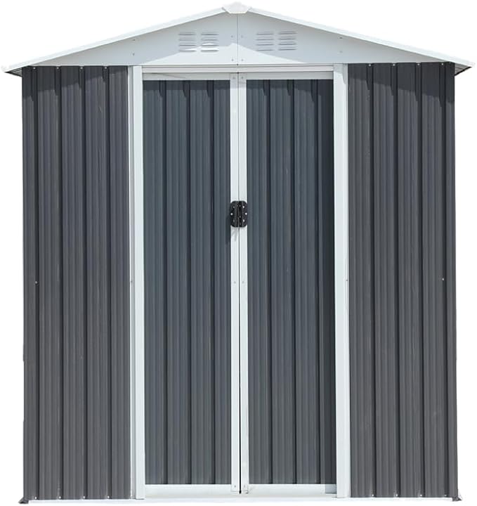 Heavy-Duty Outdoor Garden Shed with Aluminum Alloy Frame, Hinged Door, and Stable Foundation for Secure Storage (6x4 Feet Grey with Metal Base)