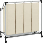 Laundry Sorter with 4 Bags Cream Steel Frame, Heavy-Duty Rolling Cart with Removable Sorting Bags and Casters for Easy Transport, Durable Organizer for Laundry Room or Closet
