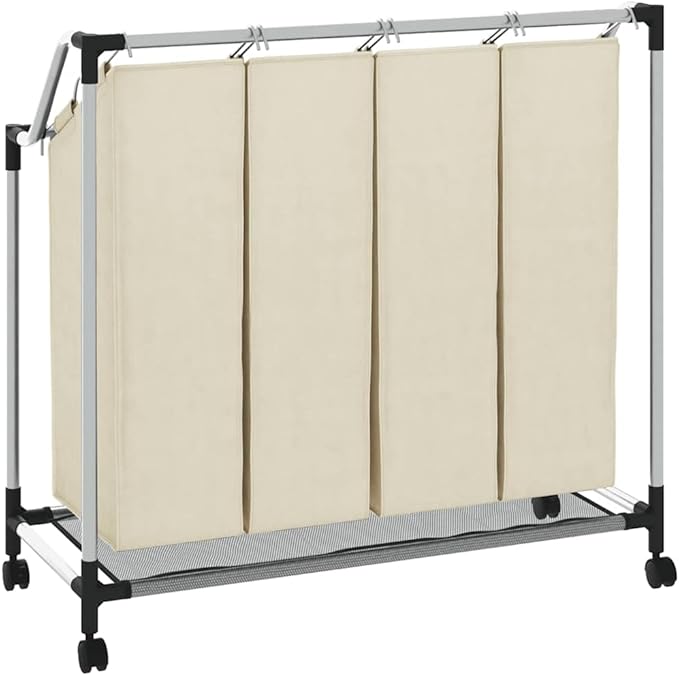 Laundry Sorter with 4 Bags Cream Steel Frame, Heavy-Duty Rolling Cart with Removable Sorting Bags and Casters for Easy Transport, Durable Organizer for Laundry Room or Closet