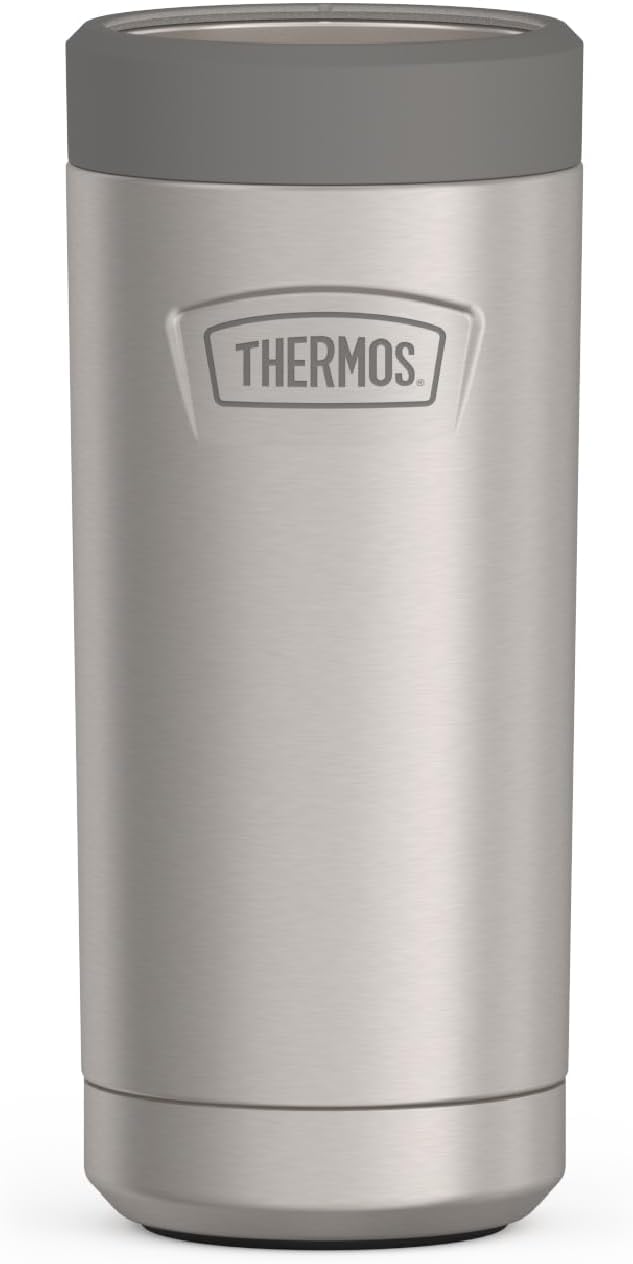 THERMOS ICON SERIES, Slim Beverage Can Insulator - 12 Ounce, Matte Stainless Steel - Vacuum Insulated