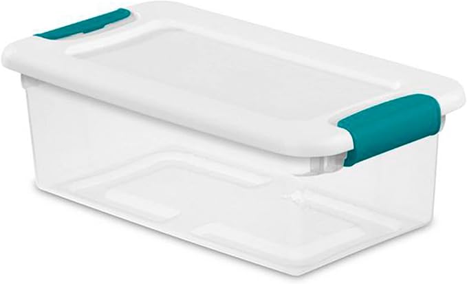 Sterilite 6 Quart Clear Latch Lid Stackable Storage Box Tote, 12 Pack, and Small Clear Latch Lid File Clip Box, 12 Pack for Household Organization
