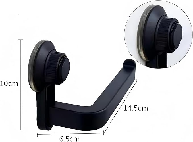 Suction Cup Toilet Paper Holder Wall Mount, Matte Black ABS Tissue Roll Dispenser, No-Drill Self-Adhesive Paper Towel Rack for Bathroom, Kitchen & Laundry Room with Strong Vacuum Grip