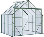 Heavy-Duty Walk-in Polycarbonate Greenhouse with Dual Sliding Doors, Adjustable Roof Ventilation, and Galvanized Steel Base for Year-Round Outdoor Gardening (Green 8*6FT)