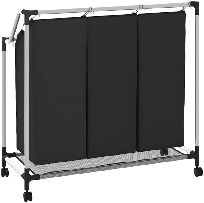 Laundry Sorter with 3 Bags Black Steel Frame, Heavy-Duty Rolling Cart with Removable Sorting Bags and Casters for Easy Transport, Durable Steel Frame Supports Large Loads