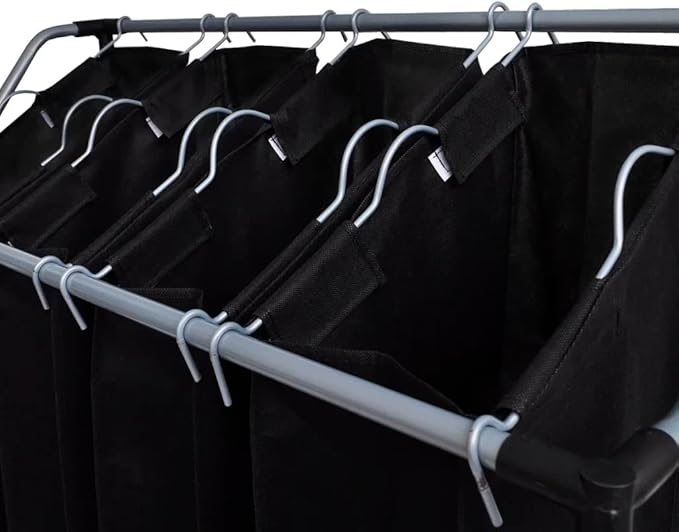 vidaXL Laundry Sorter with 4 Bags Black Gray Cart Organizer Clothes Basket