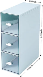 Plastic 3 Drawer Organizer for Cosmetic Storage, Desk Organizer, Makeup Organizer for nail polish, Lipstick, Brushes, Jewelry, Skincare, Bathroom Organization Boxes - Blue