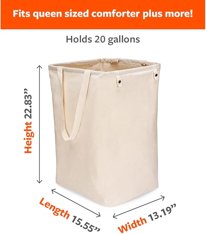 Full Circle Loads of Fun Collapsible Laundry Bag – Pop-Up Laundry Basket for Dirty Clothes & Towels– Organic Cotton with Long Handles - Ideal for Travel & Collapsing - Perfect for Bedroom or Dorm