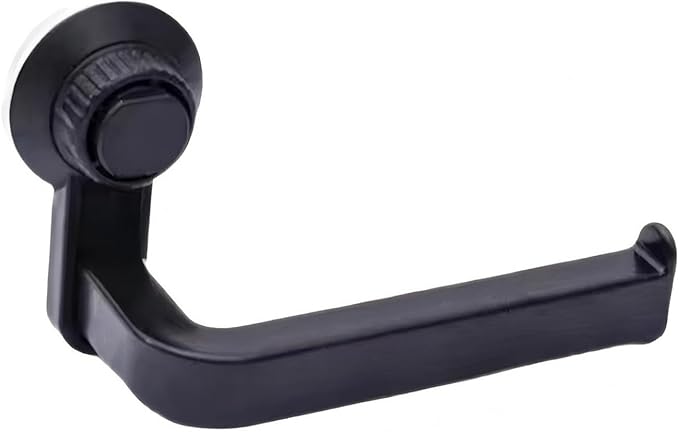Suction Cup Toilet Paper Holder Wall Mount, Matte Black ABS Tissue Roll Dispenser, No-Drill Self-Adhesive Paper Towel Rack for Bathroom, Kitchen & Laundry Room with Strong Vacuum Grip