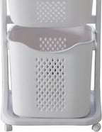 3 Tier Laundry Hamper Basket Plastic Rolling Laundry Cart with Wheels, Multipurpose Laundry Sorter Storage Trolley Shelf Basket, Beige