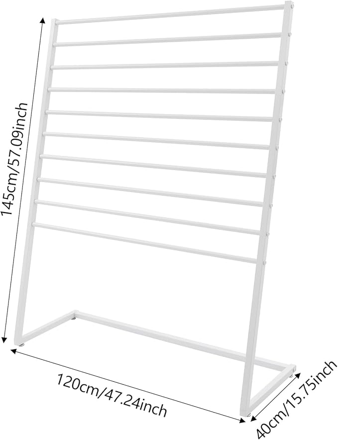 10 Tier Metal Scarf Organizer Holder, Freestanding Scarf Rack, Scarf Holder Organizer for Commercial Clothing Retail Store Towel Rack Ties Belt Pants Hanging (White, 47.24 * 15.75 * 57.09in)