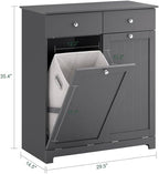 Haotian Tilt-Out Bathroom Laundry Cabinet Hidden Hamper Organizer with Double Baskets and Drawers Storing Unit Storage, Grey BZR33-DG