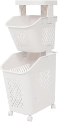 2-Tier Laundry Hamper Sorter with Wheels, Vertical Rolling Laundry Baskets Removable and Stackable, Space-Saving Cart Organizer for Dorm, Closet and Bathroom (2-Tier)
