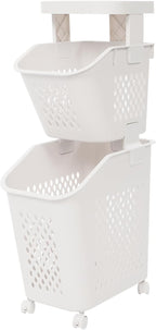 2-Tier Laundry Hamper Sorter with Wheels, Vertical Rolling Laundry Baskets Removable and Stackable, Space-Saving Cart Organizer for Dorm, Closet and Bathroom (2-Tier)