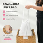 Laundry Hamper with Lid, 90L Foldable Laundry Basket with Removable Liner Bags, Handwoven Synthetic Rattan Clothes Hamper for Bathroom, Bedroom, Laundry Room, Yellow