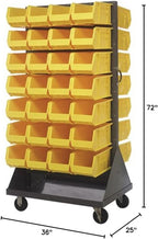 Quantum Storage Systems QMD-36H-240YL Mobile Double Sided Gray Louvered Rack System with Bins, 36” L x 25” W 72” H, Yellow