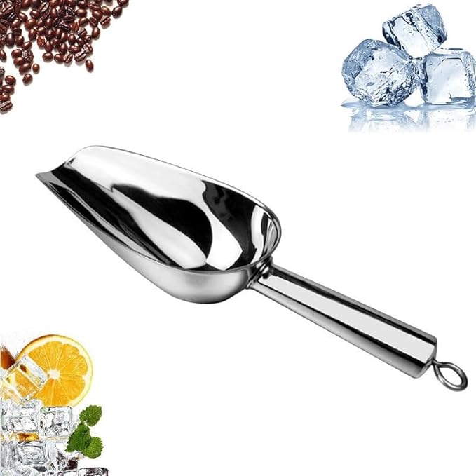 Set of 1 Ice Scoop, Stainless SteelKitchen Ice Scoop for Canisters or Ice Maker, Food Scoops for Canisters, Freezer, Flour, Dry Foods, Coffee Beans, Pop Corn, Pet Dog Cat Food (Stainless Steel-S)