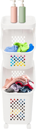 2-Tier Rolling Laundry Cart with Wheels, Stackable Vertical Laundry Sorter & Organizer for Bathroom, Bedroom, and Laundry Room (2-Tier)