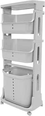 4-Layer Laundry Basket,PP Laundry Basket System Vertical Laundry Sorter with Wheel,Rolling Storage Holder Cart for Laundry Rooms, Bathrooms, Toilets (Grey)