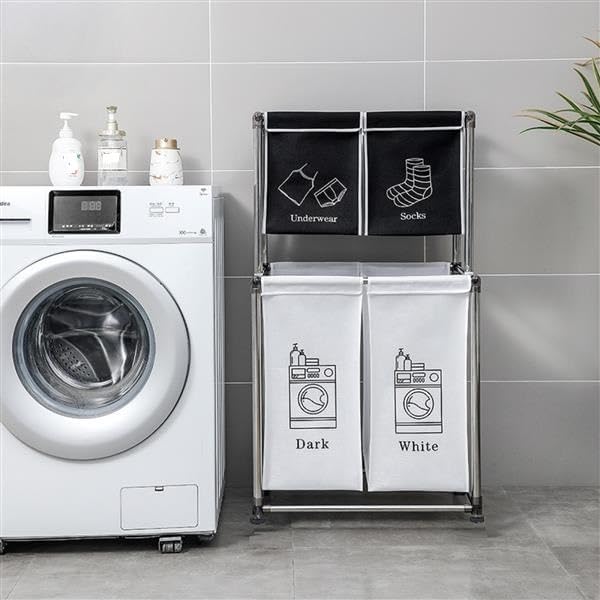 Laundry Hamper with Removable Bags, Freestanding Laundry Sorter Organizer, Basket for Bedroom, Bathroom & Dorm, Portable Storage Baskets for Kitchens, Bathrooms