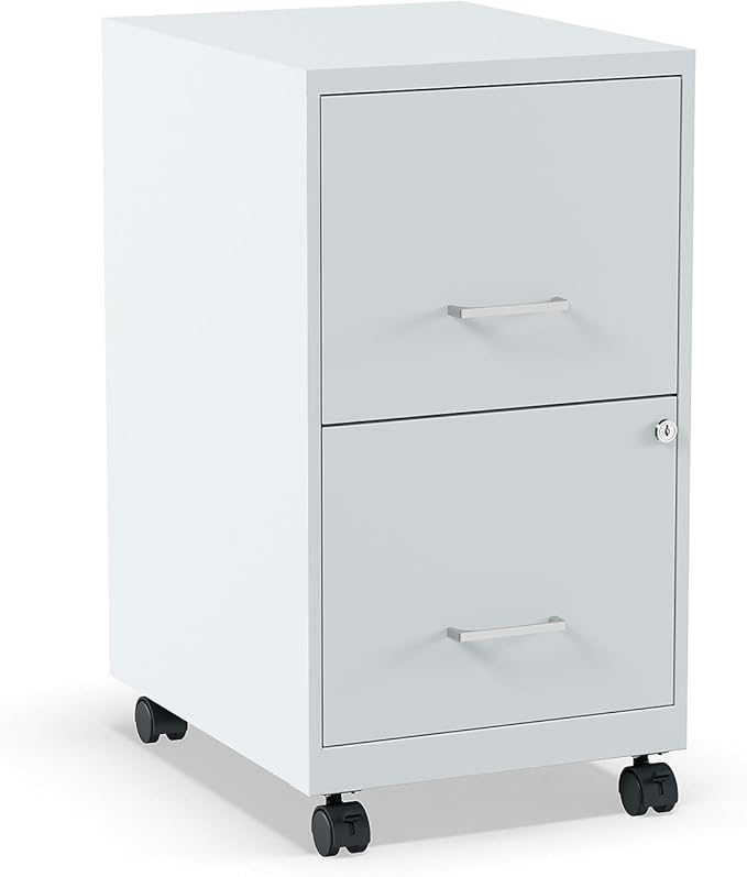 Staples 2-Drawer Vertical File Cabinet, Letter Size Documents, Lockable & Mobile, 18" D x 14" W x 26.3" H, Gray