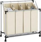Laundry Sorter with 4 Bags Cream Steel Frame, Heavy-Duty Rolling Cart with Removable Sorting Bags and Casters for Easy Transport, Durable Organizer for Laundry Room or Closet