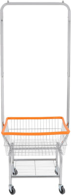 70"H Laundry Cart, Rolling Laundry Basket with Hanging Rack & Wheels, Metal Steel Wire Clothes Hamper with Storage Shelf for Homes, Hotels, Bathrooms & Commercial Laundry, 110lbs Capacity (C)