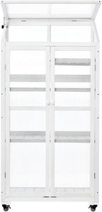 Sturdy Wooden Greenhouse for Balcony or Backyard Use with Rolling Wheels and Adjustable Shelving for Plant Growing (White + Solid Wood + Wood)