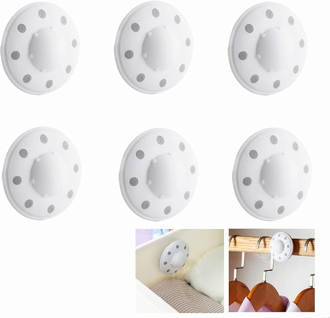 6 Pack Moth Ball Case with Adhesive Wall Sticker, Refillable Case for Moth Repellent Balls, Closet Clothes House Drawers Hanger Moth Block Case, 6cm Diameter, White, 6 Count (Pack of 1)