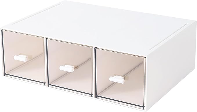 Plastic 3 Drawer Organizer for Cosmetic Storage, Desk Organizer, Makeup Organizer for nail polish, Lipstick, Brushes, Jewelry, Skincare, Bathroom Organization Boxes - White