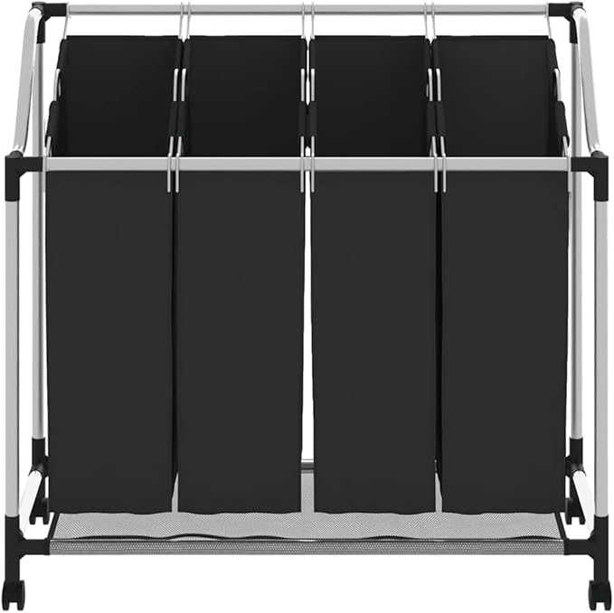 vidaXL Laundry Sorter with 4 Bags Black Gray Cart Organizer Clothes Basket