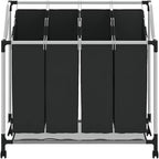 Laundry Sorter with 4 Bags Black Gray, Heavy Duty Steel Frame Rolling Hamper with Removable Full-Size Sorting Bags and Casters for Laundry Room Organization