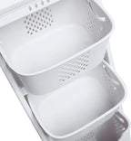 3 Tier Laundry Hamper Basket Plastic Rolling Laundry Cart with Wheels, Multipurpose Laundry Sorter Storage Trolley Shelf Basket, Beige