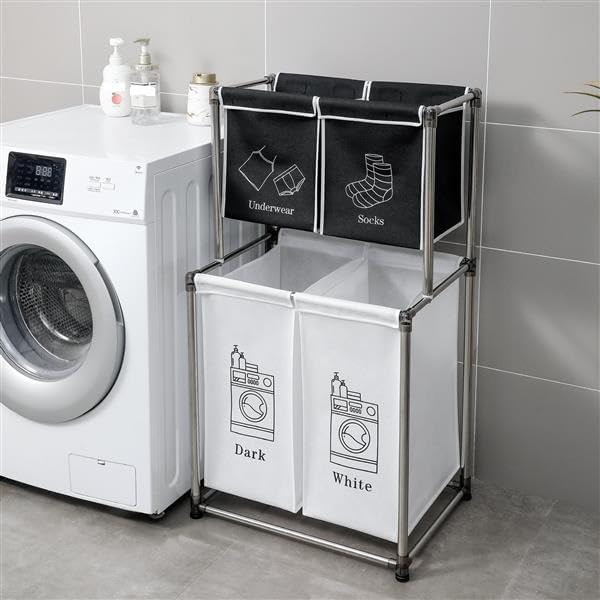 Laundry Hamper with Removable Bags, Freestanding Laundry Sorter Organizer, Basket for Bedroom, Bathroom & Dorm, Portable Storage Baskets for Kitchens, Bathrooms