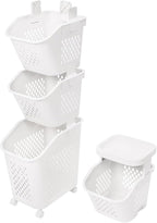 3/4 Tier Rolling Laundry Baskets Cart With Wheels,Narrow Laundry Hamper Sorter for Clothes, Towels, Plastic Clothes Storage Hamper,for Kitchens, Laundry Rooms,Bedrooms (White-4)