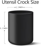 Black Kitchen Utensil Holder for Countertop, Matte Ceramic Cooking Utensil Crock for Counter Easy to Clean, Modern Spatula Holder for Farmhouse Décor 4.5×6.4 INCH