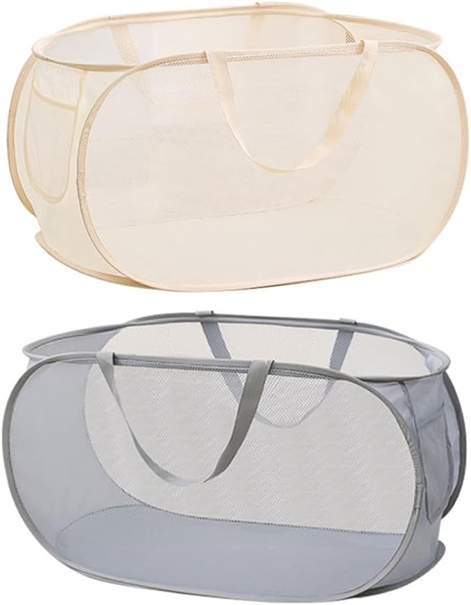 2 Pcs Mesh Popup Laundry Hamper, Opening Laundry Basket,Popup Laundry Basket with Durable Handles,Foldable Pop-up Mesh Hamper Dirty Clothes Basket for Clothes & Laundry-Home Organization