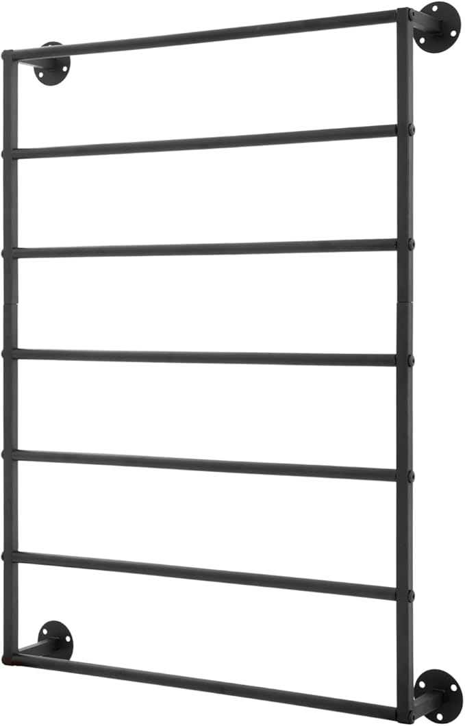 7-tier Wall Mounted Scarf Rack, Scarf Display Rack, Towels Storage Rack, Commercial Hijab Scarf Holder Organizer Space Saving for Retail Stores, Boutiques, Home (Black, 7 Tiers)