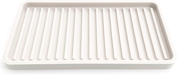 Happitasa Silicone Kitchen Sink Organizer Tray, Sponge Holder and Countertop Protector | Bathroom and Kitchen Soap Dish and Dispenser Tray (Vanilla Cream, 10"x5.25", 10.4 Ounces)