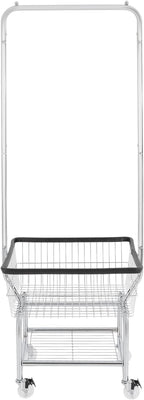 70"H Laundry Cart, Rolling Laundry Basket with Hanging Rack & Wheels, Metal Steel Wire Clothes Hamper with Storage Shelf for Homes, Hotels, Bathrooms & Commercial Laundry, 110lbs Capacity(D)