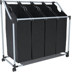 vidaXL Laundry Sorter with 4 Bags Black Gray Cart Organizer Clothes Basket