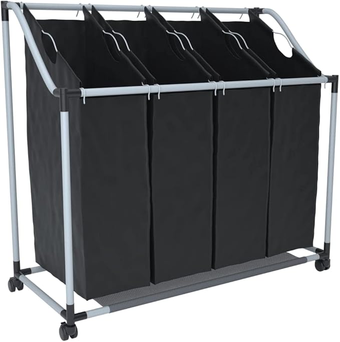 vidaXL Laundry Sorter with 4 Bags Black Gray Cart Organizer Clothes Basket
