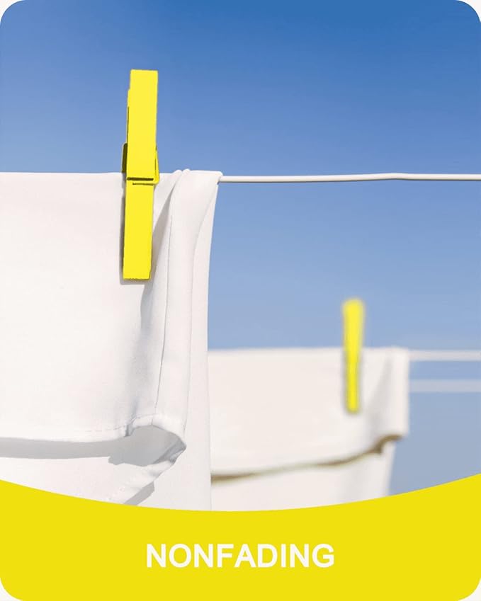 Colored Clothespins, Colorful Clothes Pins Wooden Clips Rainbow Colors 50 Pack Decorative Crafts Pegs Photos Pictures Decoration Clip Clothing Hanging Closepins, 2.83 Inch (Yellow)