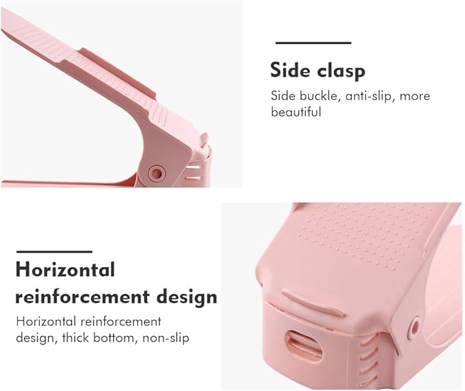 Bibabala Shoe Slots Organizer, 10 Pack Adjustable Shoe Rack Stacker Storage Space-Saveing 50%, Double Deck Shoes Rack Holder for Shoes Holder Organization, Closet Organization(Pink)