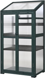 Sturdy Wooden Greenhouse for Balcony or Backyard Use with Rolling Wheels and Adjustable Shelving for Plant Growing (Green + Solid Wood + Wood)
