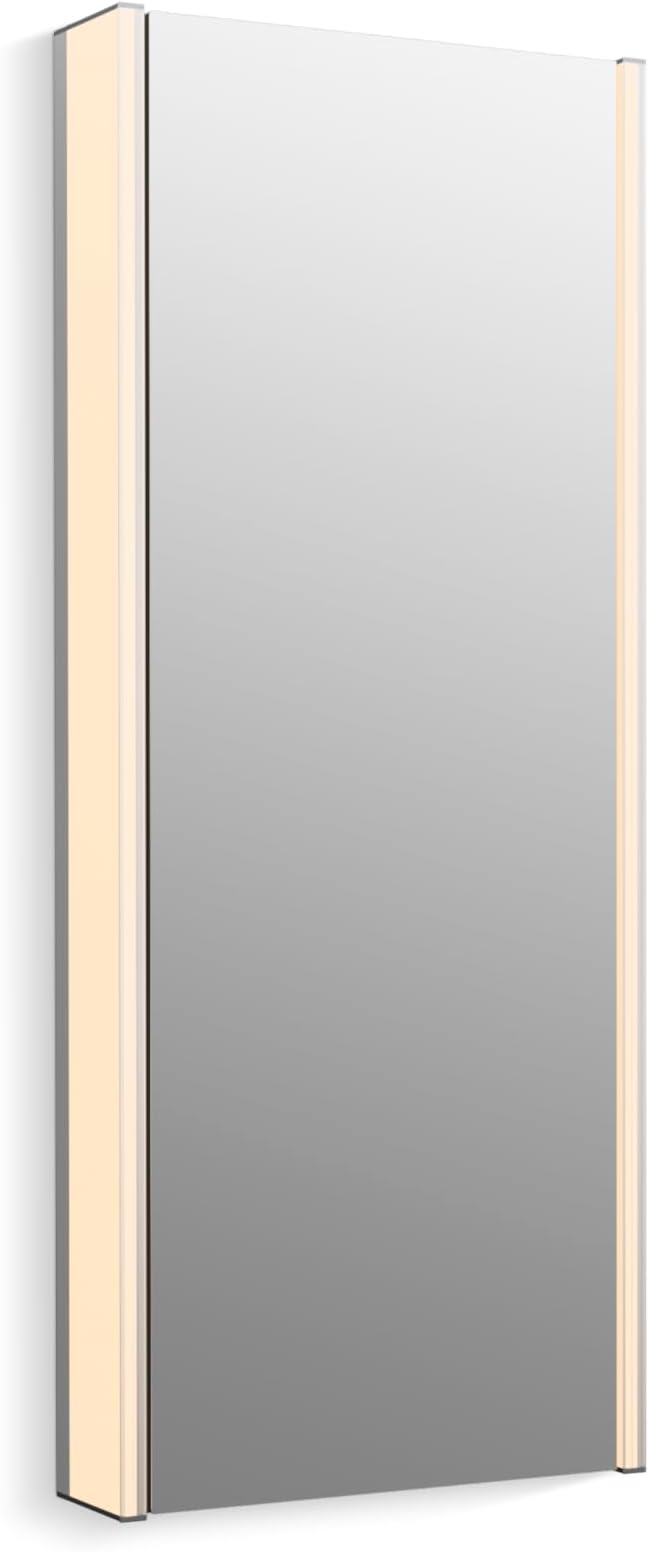 Kohler 81147-SLE-DA1 Maxstow Frameless Medicine Cabinet Mirror with Lights, LED Light, Mirror Door & Staggered Shelves, Rectangular Frame, 17 in. W x 40 in. H