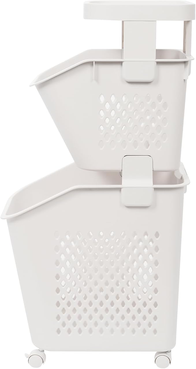 Laundry Hamper Basket Sorter, Multi-Tier PP Laundry Sorter Cart with 4 Wheels, Removable Rolling Laundry Baskets, Heightened Fence, Elevated Bottom (2-Tiers 15.1x29.6in)