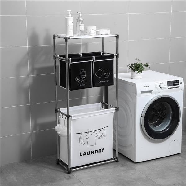 Laundry Hamper Laundry Basket with Bags & Storage Shelf, Laundry Sorter for Organization for Laundry Room, Laundry Basket Organizer with Wheels - Laundry Hamper Laundry Bags - Laundry Sorter