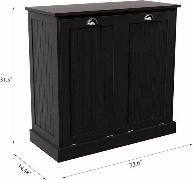 Two-Compartment Tilt-Out Laundry Sorter Cabinet with Removable Bags, E1 MDF Construction, UV Painted Finish, 32.68" L x 31.5" H, 100 Lbs Capacity, Black