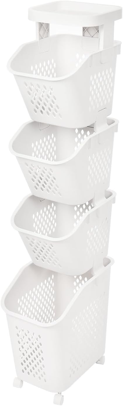 4-Tier Rolling Laundry Cart with Wheels, 52'' Stackable Vertical Laundry Sorter & Organizer for Bathroom, Bedroom, and Laundry Room (4-Tier)